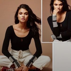 Free People Mod Cuff Black Thermal Top